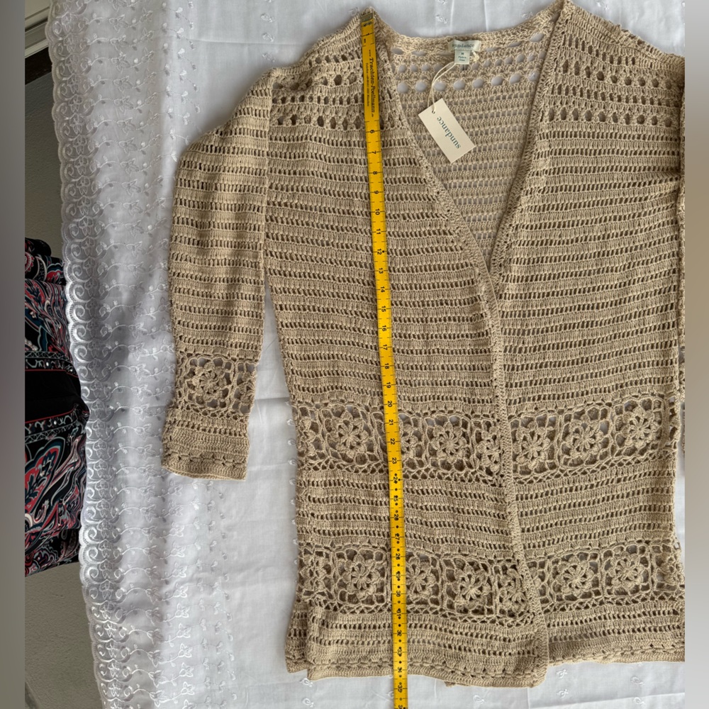 Sundance Catalog Tan Crocheted ‘Fosette’ Cardigan - Picture 8 of 9